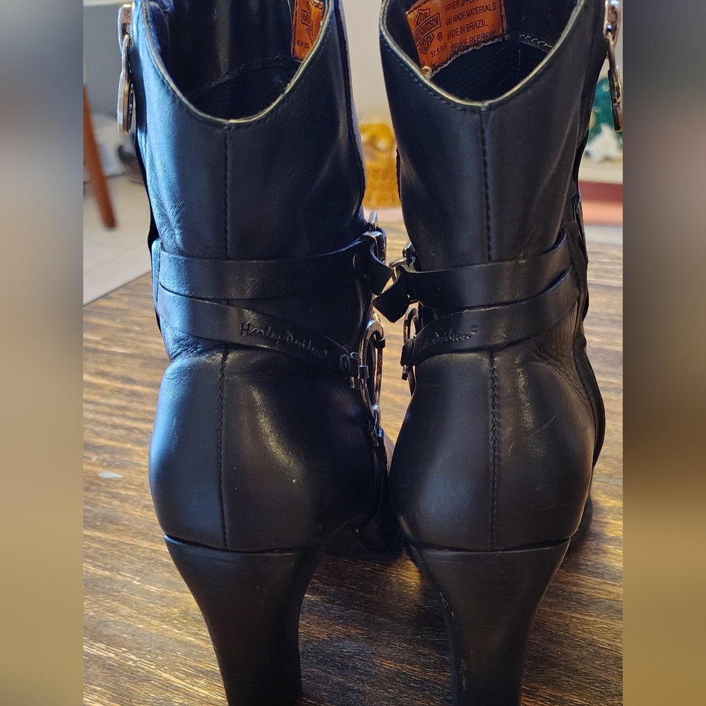 Harley Davidson Black Leather Moto Ankle Boots Sons Of Anarchy Biker Size 6.5 - Picture 8 of 12